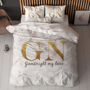Dekbedovertrek Goodnight - Goud - Lits-Jumeaux (240x220 Cm) - Wit Microvezel - Tekst - Sleeptime Essentials - Dekbed-Discounter.nl