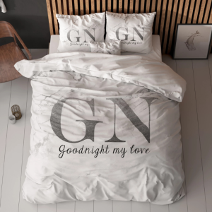 Dekbedovertrek Goodnight - Zilver - Tweepersoons (200x200 Cm) - Zilver Microvezel - Tekst - Sleeptime Essentials - Dekbed-Discounter.nl