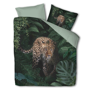 Dekbedovertrek Jungle Cheetah - Tweepersoons (200x200 Cm) - Roze & Groen Polyester-katoen - Dieren - Luna Bedding - Dekbed-Discounter.nl