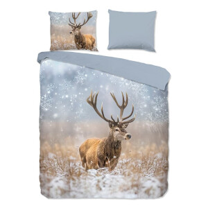 Dekbedovertrek Katoen-Flanel - Jolly - Tweepersoons (200x200 Cm) - Blauw Katoen Flanel - Natuur & Dieren - Good Morning - Dekbed-Discounter.nl