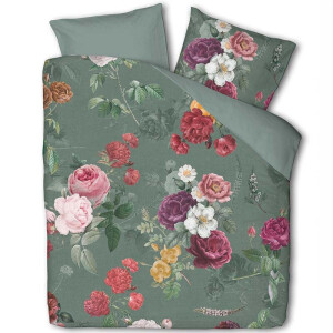 Dekbedovertrek Katoen - Philou Green - Eenpersoons (140x200 Cm) - Groen & Meerkleurig Katoen - Bloemen - Presence - Dekbed-Discounter.nl