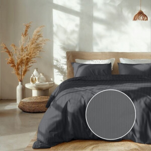 Dekbedovertrek Katoen-Satijn - Banda - Antraciet - Lits-Jumeaux XL (260x200 Cm) - Antraciet Katoen-satijn - Strepen - Heckett Lane - Dekbed-Discounter.nl