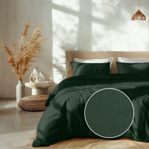 Dekbedovertrek Katoen-Satijn- Banda - Donker Groen - Lits-Jumeaux XL (260x200 Cm) - Groen Katoen-satijn - Strepen - Heckett Lane - Dekbed-Discounter.nl