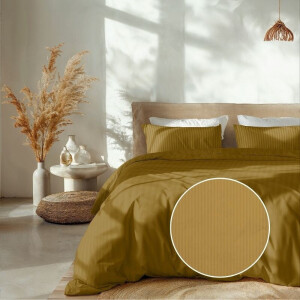 Dekbedovertrek Katoen-Satijn - Banda - Goud - Eenpersoons (140x200 Cm) - Goud Katoen-satijn - Strepen - Heckett Lane - Dekbed-Discounter.nl