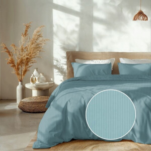 Dekbedovertrek Katoen-Satijn - Banda - Licht Blauw - Lits-Jumeaux XL (260x200 Cm) - Blauw Katoen-satijn - Strepen - Heckett Lane - Dekbed-Discounter.nl