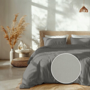 Dekbedovertrek Katoen-Satijn - Banda - Licht Grijs - Tweepersoons (200x200 Cm) - Grijs Katoen-satijn - Strepen - Heckett Lane - Dekbed-Discounter.nl