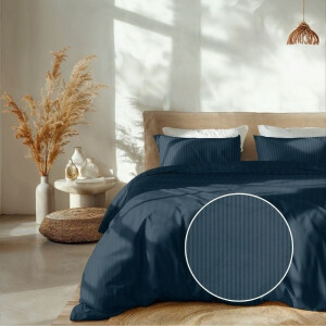 Dekbedovertrek Katoen-Satijn - Banda - Marine Blauw - Tweepersoons (200x200 Cm) - Blauw Katoen-satijn - Strepen - Heckett Lane - Dekbed-Discounter.nl