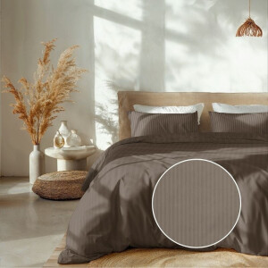 Dekbedovertrek Katoen-Satijn - Banda - Taupe - Lits-Jumeaux XL (260x200 Cm) - Taupe Katoen-satijn - Strepen - Heckett Lane - Dekbed-Discounter.nl