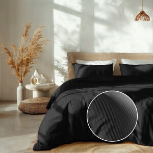 Dekbedovertrek Katoen-Satijn - Banda - Zwart - Tweepersoons (200x200 Cm) - Zwart Katoen-satijn - Strepen - Heckett Lane - Dekbed-Discounter.nl