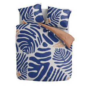 Dekbedovertrek Katoen-Satijn - Blue Fern - Lits-Jumeaux (240x220 Cm) - Blauw & Meerkleurig Katoen-satijn Katoen - Bloemen & Abstract & Natuur - Cloud - Dekbed-Discounter.nl