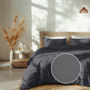 Dekbedovertrek Katoen-Satijn - Diamante - Antraciet - Lits-Jumeaux XL (260x200 Cm) - Antraciet Katoen-satijn - Ruiten - Heckett Lane - Dekbed-Discounter.nl