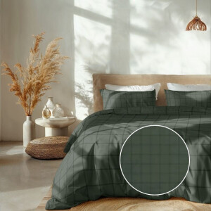 Dekbedovertrek Katoen-Satijn - Diamante Calla Green - Eenpersoons (140x200 Cm) - Groen Katoen-satijn - Ruiten - Heckett Lane - Dekbed-Discounter.nl