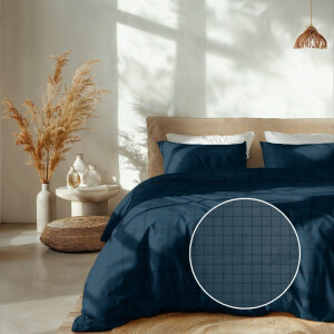 Dekbedovertrek Katoen-Satijn - Diamante - Donker Blauw - Tweepersoons (200x200 Cm) - Blauw Katoen-satijn - Ruiten - Heckett Lane - Dekbed-Discounter.nl