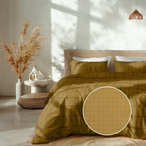 Dekbedovertrek Katoen-Satijn - Diamante - Goud - Lits-Jumeaux (240x220 Cm) - Goud Katoen-satijn - Ruiten - Heckett Lane - Dekbed-Discounter.nl