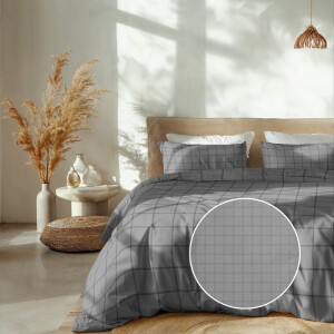 Dekbedovertrek Katoen-Satijn - Diamante - Grijs - Tweepersoons (200x200 Cm) - Grijs Katoen-satijn - Ruiten - Heckett Lane - Dekbed-Discounter.nl