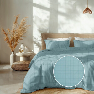 Dekbedovertrek Katoen-Satijn - Diamante - Licht Blauw - Tweepersoons (200x200 Cm) - Blauw Katoen-satijn - Ruiten - Heckett Lane - Dekbed-Discounter.nl