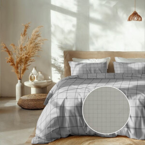 Dekbedovertrek Katoen-Satijn - Diamante - Licht Grijs - Lits-Jumeaux XL (260x200 Cm) - Grijs Katoen-satijn - Ruiten - Heckett Lane - Dekbed-Discounter.nl