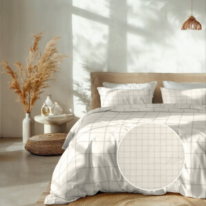 Dekbedovertrek Katoen-Satijn - Diamante - Off White - Eenpersoons (140x200 Cm) - Off-white Katoen-satijn - Ruiten - Heckett Lane - Dekbed-Discounter.nl