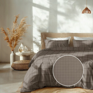 Dekbedovertrek Katoen-Satijn - Diamante - Taupe - Eenpersoons (140x200 Cm) - Taupe Katoen-satijn - Ruiten - Heckett Lane - Dekbed-Discounter.nl