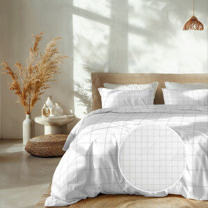 Dekbedovertrek Katoen-Satijn - Diamante - Wit - Lits-Jumeaux XL (260x200 Cm) - Wit Katoen-satijn - Ruiten - Heckett Lane - Dekbed-Discounter.nl