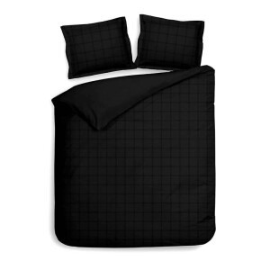 Dekbedovertrek Katoen-Satijn - Diamante - Zwart - Lits-Jumeaux XL (260x200 Cm) - Zwart Katoen-satijn - Ruiten - Heckett Lane - Dekbed-Discounter.nl