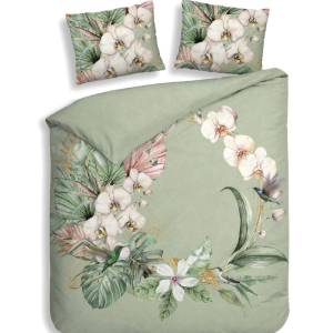 Dekbedovertrek Katoen-Satijn - Double Face - Ana - Tweepersoons (200x200 Cm) - Groen Katoen-satijn - Bloemen - Heckett Lane - Dekbed-Discounter.nl