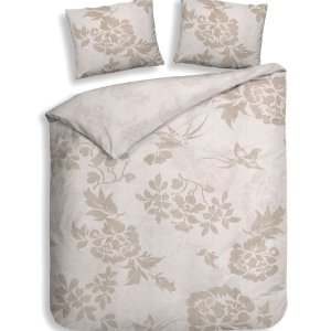 Dekbedovertrek Katoen-Satijn - Double Face - Ling - Tweepersoons (200x200 Cm) - Beige Katoen-satijn - Bloemen - Heckett Lane - Dekbed-Discounter.nl