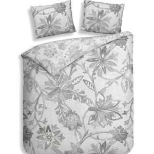 Dekbedovertrek Katoen-Satijn - Double Face - Neva - Tweepersoons (200x200 Cm) - Grijs Katoen-satijn - Bloemen - Heckett Lane - Dekbed-Discounter.nl
