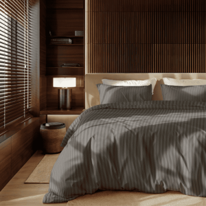 Dekbedovertrek Katoen-Satijn - Satijnstreep - Antraciet - Eenpersoons (140x200 Cm) - Antraciet Katoen-satijn - Strepen - Presence - Dekbed-Discounter.nl