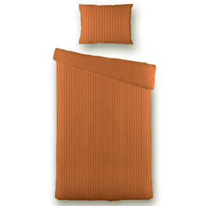 Dekbedovertrek Katoen-Satijn - Satijnstreep - Cognac - Eenpersoons (140x200 Cm) - Bruin Katoen-satijn Katoen - Strepen - Presence - Dekbed-Discounter.nl