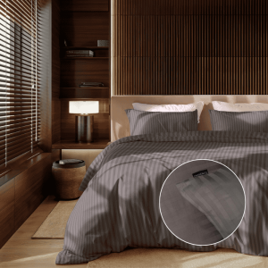 Dekbedovertrek Katoen-Satijn - Satijnstreep - Eenpersoons (140x200 Cm) - Antraciet Katoen-satijn - Strepen - Presence - Dekbed-Discounter.nl