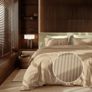 Dekbedovertrek Katoen-Satijn - Satijnstreep - Eenpersoons (140x200 Cm) - Taupe Katoen-satijn - Strepen - Presence - Dekbed-Discounter.nl
