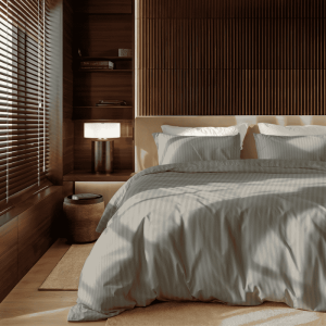 Dekbedovertrek Katoen-Satijn - Satijnstreep - Lits-Jumeaux (240x220 Cm) - Grijs Katoen-satijn - Strepen - Presence - Dekbed-Discounter.nl