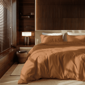 Dekbedovertrek Katoen-Satijn - Satijnstreep - Tweepersoons (200x200 Cm) - Cognac Katoen-satijn - Strepen - Presence - Dekbed-Discounter.nl