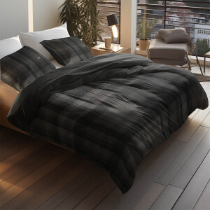 Dekbedovertrek Katoen-Satijn - Subtle Haze - Tweepersoons (200x200 Cm) - Antraciet & Meerkleurig Katoen-satijn Katoen - Strepen & Hotel Luxe - - Dekbed-Discounter.nl