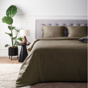 Dekbedovertrek Katoen-Satijn - Truffel - Eenpersoons (140x200 Cm) - Groen Katoen-satijn Katoen - Effen - Presence - Dekbed-Discounter.nl