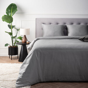 Dekbedovertrek Katoen-Satijn - Zilver - Tweepersoons (200x200 Cm) - Zilver Katoen-satijn Katoen - Effen - Presence - Dekbed-Discounter.nl