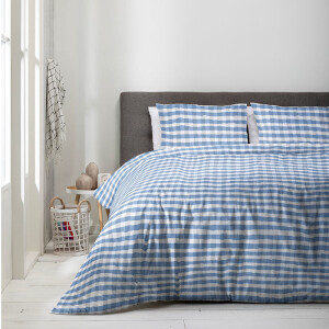 Dekbedovertrek Luna Squares - Tweepersoons (200x200 Cm) - Blauw Microvezel - Ruiten - Luna Bedding - Dekbed-Discounter.nl