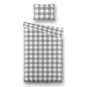 Dekbedovertrek Picnic Squares - Eenpersoons (140x220 cm) - Grijs Polyester-katoen - Dessin: Ruiten - Luna Bedding - Dekbed-Discounter.nl