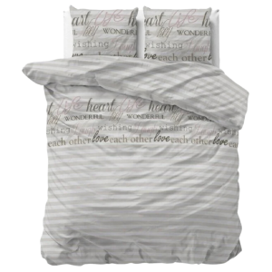 Dekbedovertrek Violet - Tweepersoons (200x200 Cm) - Wit Polyester-katoen - Tekst & Strepen - Sleeptime Elegance - Dekbed-Discounter.nl