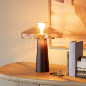 By-Boo Tafellamp 'Dome' Hout en glas, 35cm hoog