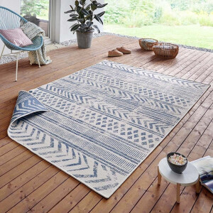 Dubbelzijdig Buitenkleed Biri - Blauw Crème 150x80cm - Polypropyleen - Dekbed-Discounter.nl