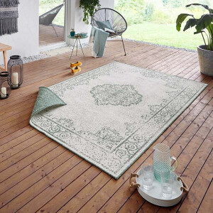Dubbelzijdig Buitenkleed Triomphe Groen Crème 200x290 Cm Laagpolig NORTHRUGS - Dekbed-Discounter.nl