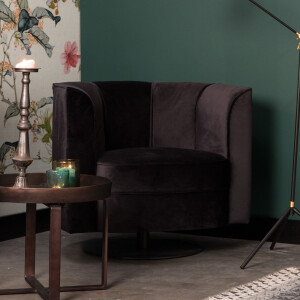 Dutchbone Draaibare Fauteuil 'Flower', kleur Zwart