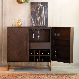 Dutchbone Wijnkast 'Class' Antique Brass, 100 x 100cm, kleur Bruin