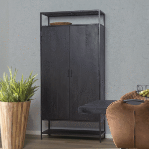 Livingfurn Opbergkast 'Kala' Mangohout 210 x 100cm, kleur Zwart