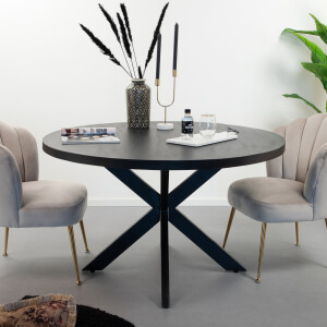 LivingFurn Ronde Eettafel 'Kala' 130cm Mangohout, kleur zwart