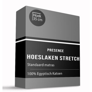 Hoeslaken - Egyptisch Katoen Stretch - Grijs - 180x200 cm - Grijs - Presence - Dekbed-Discounter.nl