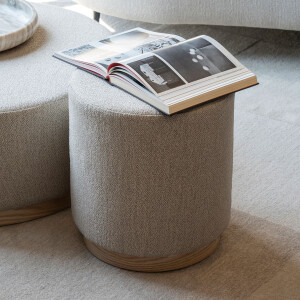 Eleonora Poef/Bijzettafel 'Avah' Bouclé, 41cm, kleur Taupe