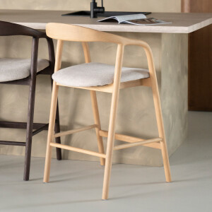 Eleonora Barstoel 'Rayven' Essen en stof, kleur Naturel (zithoogte 65cm)